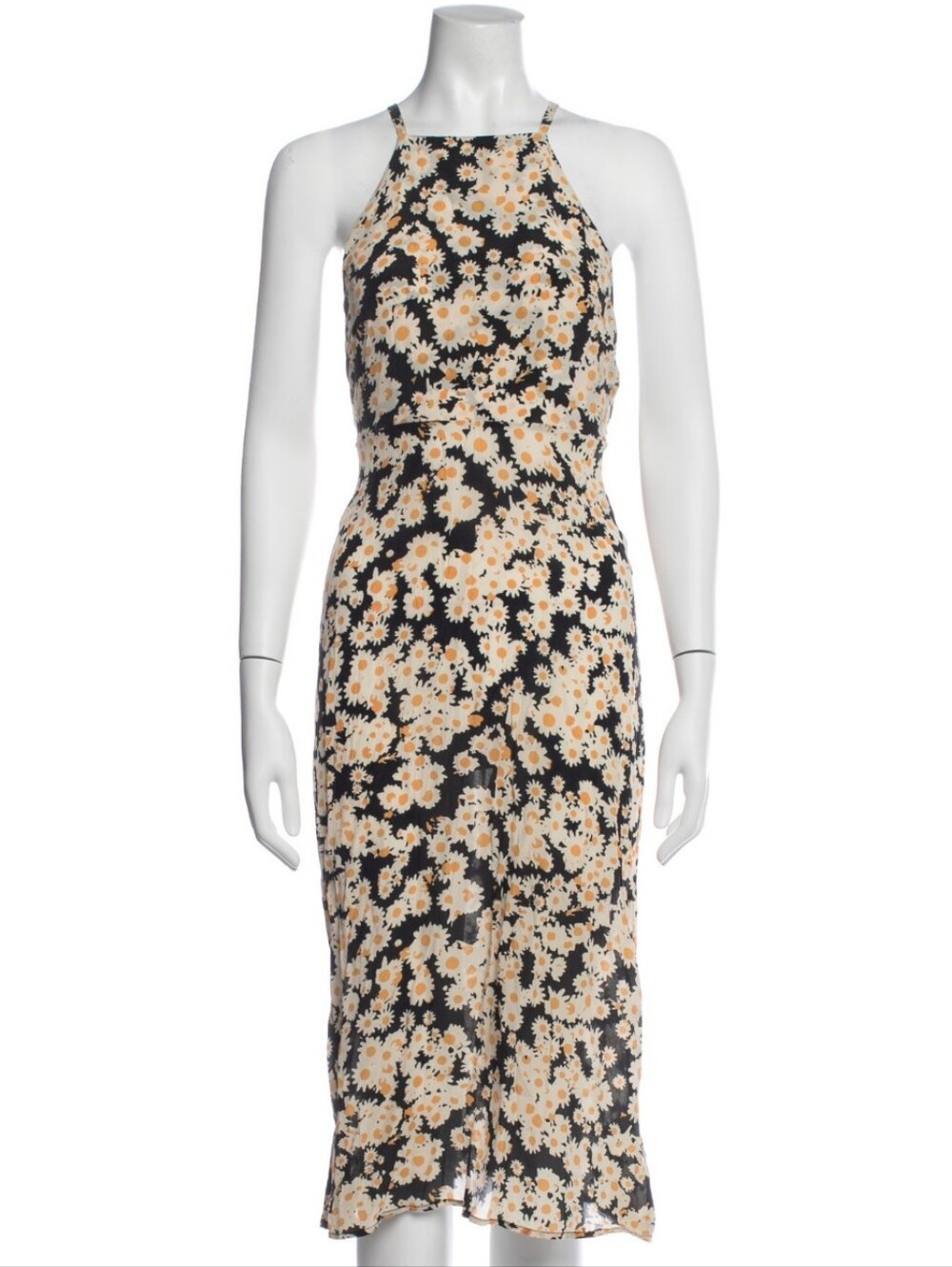 Realisation Par Black Dress with Cream and Tan Daisy Print